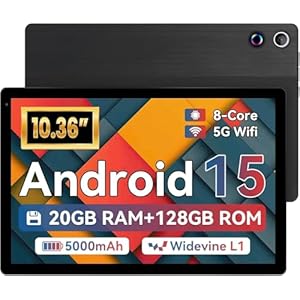 2026 Latest Tablet, Android 15 Tablet 10.4 Inch Octa-Core, 1280 x 800 IPS, 20GB RAM 128GB ROM 1TB TF, 5G WiFi 6, Bluetooth 5.3, 5MP + 8MP, Widevine L1, Black