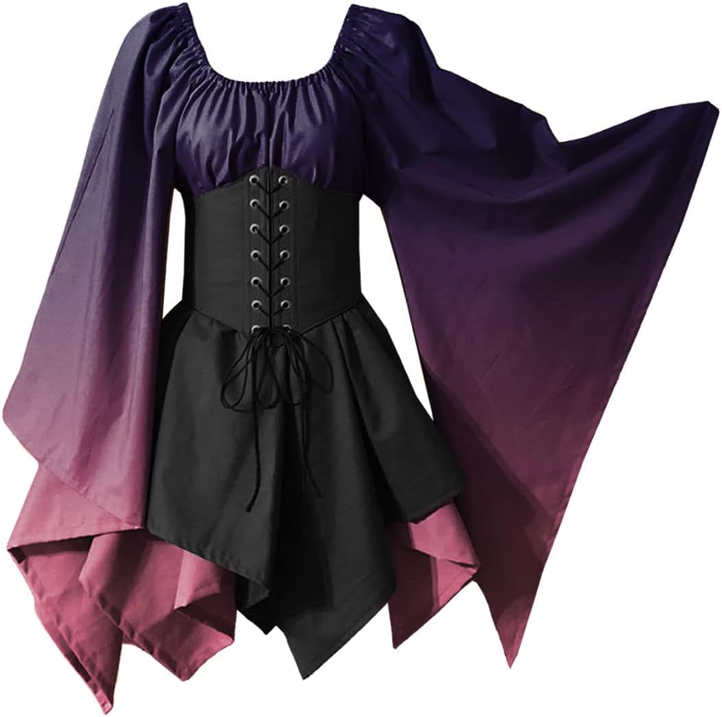 Women's Medieval Renaissance Costume Fairy Irish Victorian Gothic Dress Vintage Cosplay Lace Up Corset Dress - Image 2