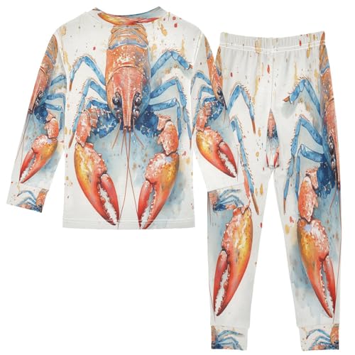 Pajama Sets Long Sleeve Red Blue Crawfish Watercolor Soft Comfy Sleepwear 2 Piece PJS 3-8T3