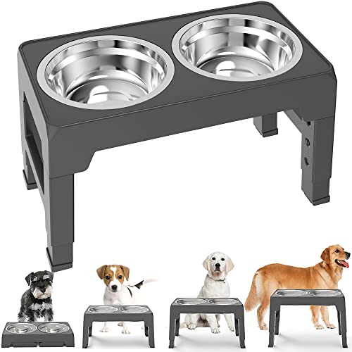 PANZZDA-Elevated-Dog-Bowls-Adjustable-Raised-Dog-Bowl-Stand-with-2-Stainless-Steel-Dog-Food-and-Water-Bowls-Adjusts-to-4-Heights-31-86-102-118-for-Small-Medium-Large-Dogs-and-Pets