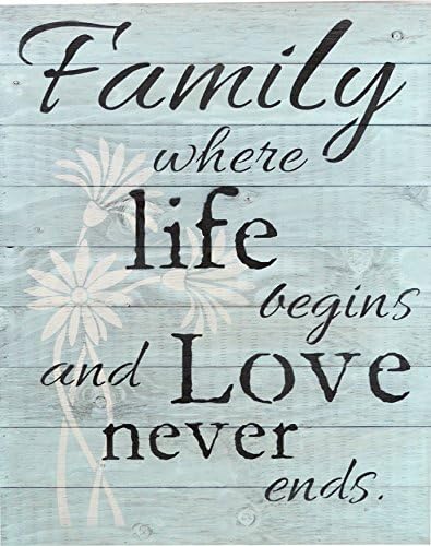 Rustic BARN Wood Pallet Sign - Family Where Life Begins and Love Never Ends Quote with Floral Leaf Size 24 x 30 Distressed Teal Real Wood That Will Look Perfect on Your Family Wall or Wedding Gift