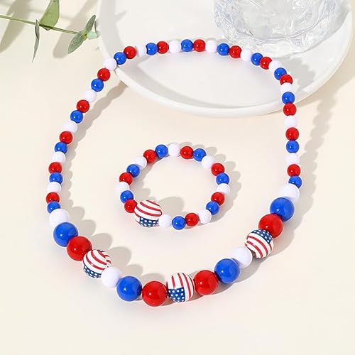 Csiyanjry99 4Th Of July Beaded Necklace Bracelet Set For Women Patriotic Independence Day Necklace Bracelet American Usa Flag Red White Blue Beads Jewelry Set 1 thumb #4