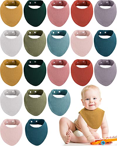 Image of 20 Pack Muslin Baby Bibs for Baby Boy Girl Baby Bandana Drool Bibs Cotton Newborn Bibs 10 Solid Colors Adjustable Baby Bibs Set for Teething and Drooling, Unisex, Newborns Infants 6-18 Months Baby