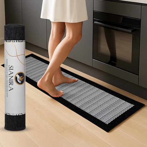 SIANIRA Alfombras Cocina. Negro (44 * 150cm) Resistente y Fácil de Lavar - Alfombra Cocina Lavable Antideslizante - Lavables en Lavadora - Ideal para Pasillo