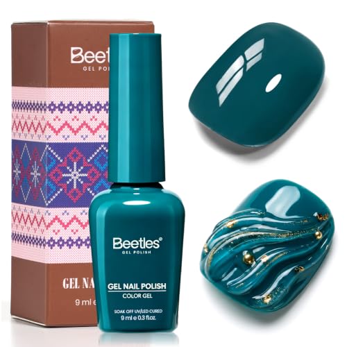 Image of Beetles Dark Teal Gel Polish, Soak Off UV LED Deep Teal Gel Nail Polish | Fall Nails Collection, Color-Matched Bottle Design, Soak Off UV LED, Long-Lasting Nails Art for Home DIY & Holiday