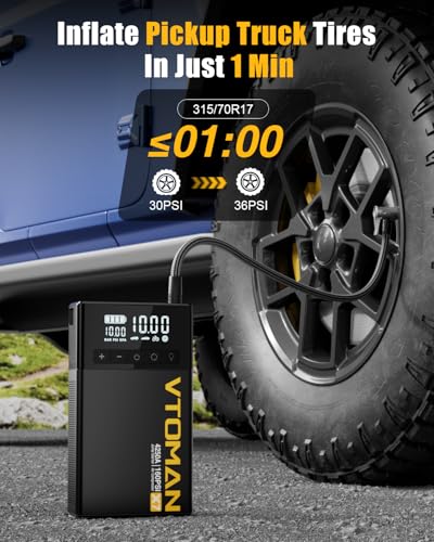 Image of VTOMAN X7 4250A Jump Starter with 160PSI Air Compressor, 12V Lithium Jump Box, Auto-Shutoff Tire Inflator & QC 3.0 Charger, Portable Battery Booster for Up to 10L Gas /Diesel Pickup, Truck, SUV