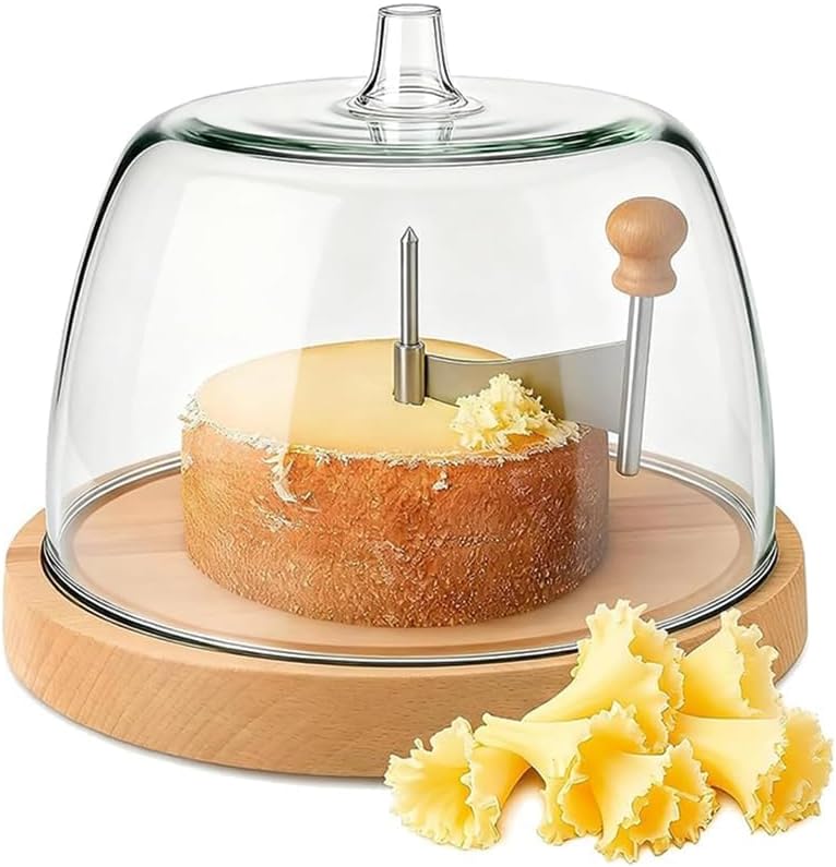 Stainless Steel Cheese Slicer & Shaver with Wooden Base, Sharp Blade for Cheese Roses, Chocolate Curls & Charcuterie Boards