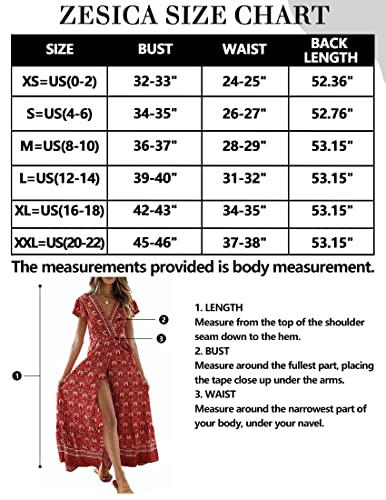 Zesica Women's 2023 Bohemian Floral Printed Wrap V Neck Short Sleeve Split Beach Party Maxi Dress,Red2,Large #TOP5
