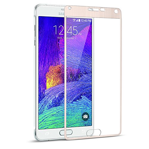 Note 4 Screen Protector, Pofesun Slim Premium Full Edge-to-Edge Cover Titanium Alloy Tempered Glass Body Sticker Protective Film Guard for Samsung Galaxy Note 4 SM-N910 0.3mm 9H 2.5D HD – Gold