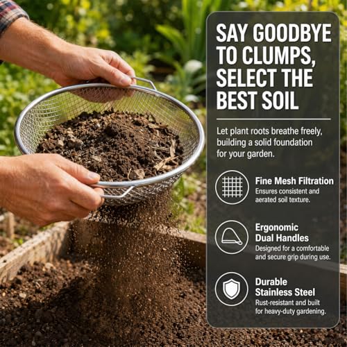 Tamis de jardin en acier inoxydable pour potager familial et filtration de terre