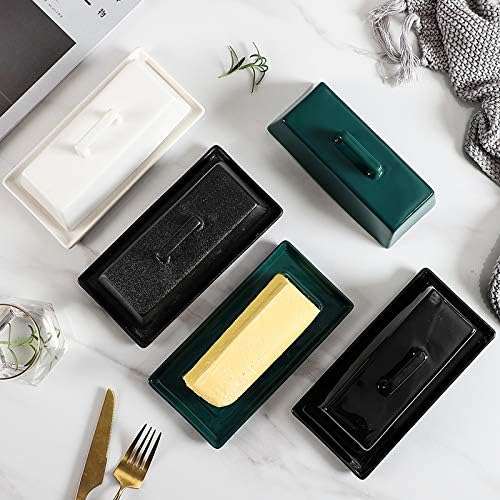 Miniatura 5 de Sizikato Mantequillera de porcelana con tapa, blanco puro, 7.5 pulgadas