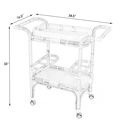 Bowery Hill Transitional Selena Rattan Bar Cart In Blue And White #TOP7