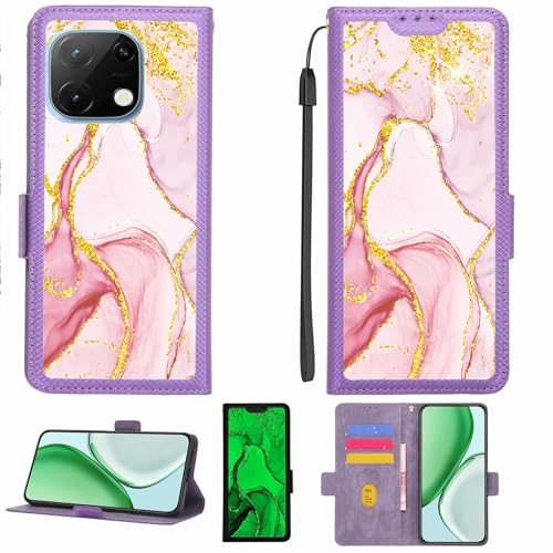 Aroepurt Case Compatible for UMIDIGI Note 100A Phone Case Flip Cover [with Tempered Glass Screen Protector][RFID Blocking][Gold Glitter+Luminous] LPT-FDL