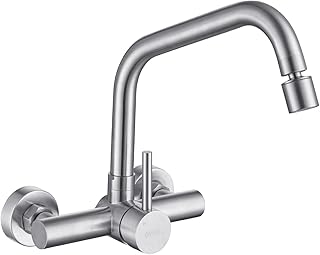 Comprar ONECE Grifo Cocina en la Pared con 2 Modos, Grifería para Fregadero con Caño Giratorio, Mezclador Monomando Rotación de 360°, Acero Inoxidable 304, Aireador Extraíble