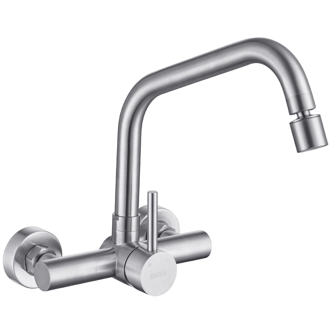 ONECE Grifo Cocina en la Pared con 2 Modos, Grifería con Caño Giratorio | Mezclador Monomando para Fregadero Rotación de 360°, Acero Inoxidable 304, Aireador Extraíble