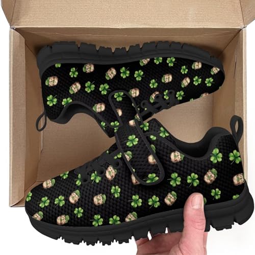 St.Patrick's Day Hedgehog Pattern Little Kid Boys Girls Lightweight Breathable Sneakers Strap Athletic Tennis Shoes for Running Walking2