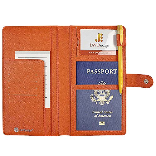 Javoedge Travel Set: Turquoise/Orange Two Tone Color Long Rfid Blocking Passport Case With 2 Matching Luggage Tags #TOP5