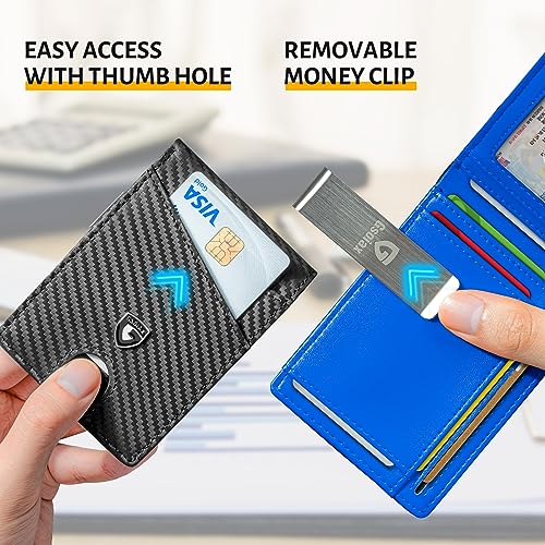 GSOIAX Slim Leather RFID Bifold Wallet for Men Minimalist Front Pocket Wallet with Money Clip,12 Card Slots,ID Window,Cool Groove Design,Includes Stocking StuffersGift Box (Carbon blue) by GSOIAX - Used condition - Image 4