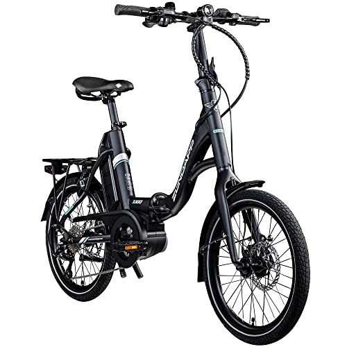 ZÜNDAPP X100 E Bike 20 Zoll Klapprad für Damen und Herren 150-190 cm Bosch Ebike Mittelmotor mit 9 Gang Nabenschaltung Elektro Fahrrad 400 Wh Akku Faltrad (45 cm, schwarz/türkis)