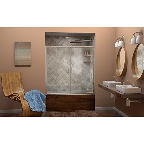 DreamLine Visions 56-60 in. W x 58 in. H Semi-Frameless Sliding Tub Door in Brushed Nickel, SHDR-1160586-04