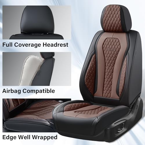 Image of Coverado Car Seat Covers, Seat Covers Front Seats, Coffee Car Seat Cover, Waterproof Car Seat Covers, Car Seat Cushion, Front Leather Seat Protector Fit for Most Cars