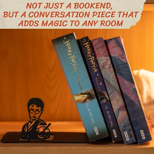 Renovatio Metal Bookend Wizard - Cute Bookends Decorative Unique - Geeky Modern Bookends Anime Bookends - Black Book End Metal for Office & Home - Cool Book Stopper Book Shelf Holder for Kids Room