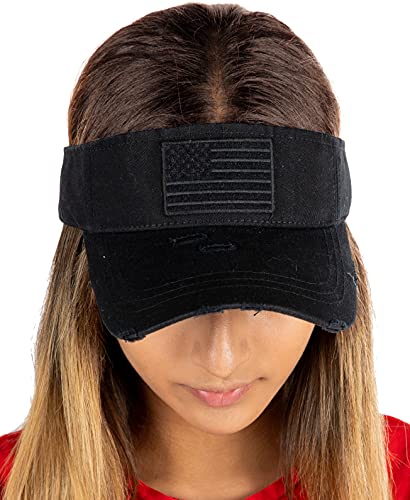 Vintage Distressed Visor Hat: American Flag - Black #TOP7