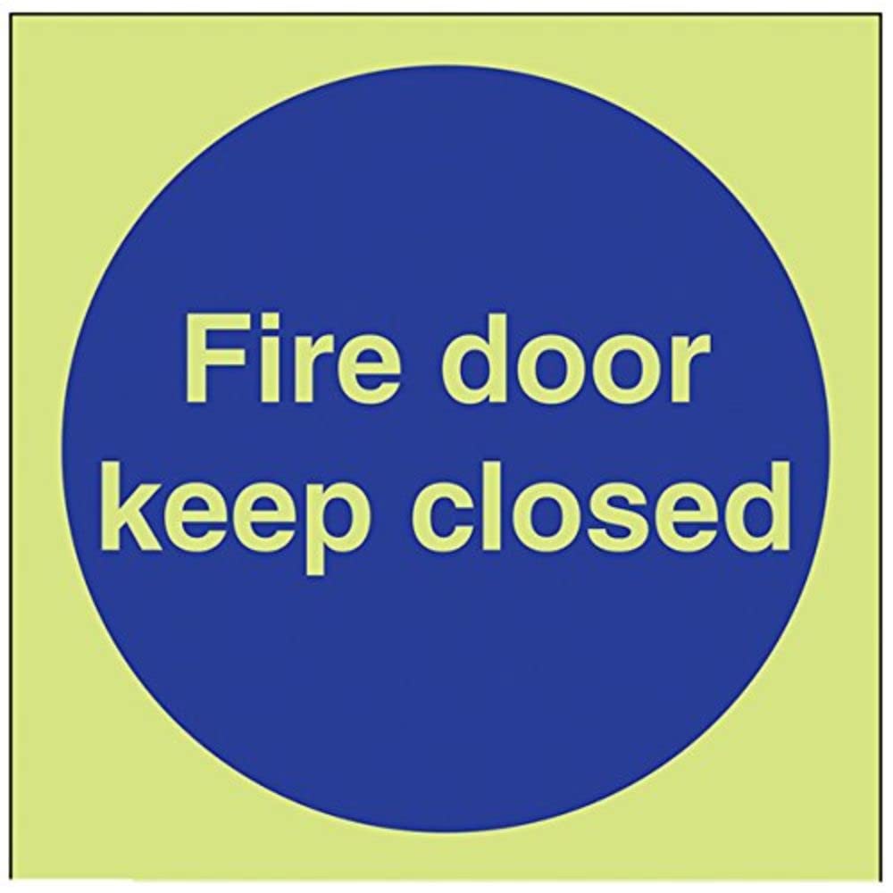 V Safety Glow In The Dark Fire Door Keep Closed Sign - 100mm x 100mm - Rigid Plastic