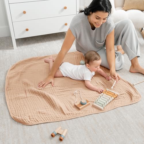Image of Comfy Cubs Muslin Baby Blanket - Soft, Lightweight, 6-Layer Cotton Swaddle Blankets for Newborns, Infants & Toddlers - 40 inch x 40 inch Large, Breathable & Versatile for Sleeping & Tummy Time - Cream
