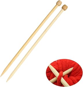 SSyang Set of 2 Single Pointed Large Knitting Needles Wooden Bamboo Knitting Needles Set, 35 cm Extra Long Chunky Needles, 12 mm Handmade Thick Needle Set for Blankets (Log Color)