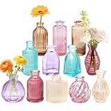 12PCS Mixed Colored Bud Vases Small Glass Vases for Flowers Colorful Vintage Flower...