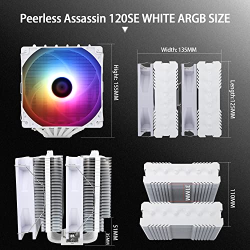 Image of Thermalright Peerless Assassin 120 SE ARGB White CPU Air Cooler,6 Heat Pipes Cpu cooler,Dual 120mm TL-C12CW-S PWM Fan,Aluminium Heatsink Cover,AGHP Technology,for AMD AM4 /AM5 Intel 1700 /115X /1200 /1851