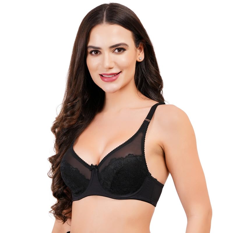 Non-Padded Full Cup Underwired Bra for Women | Powernet, Lace & Polyamide Spandex Fabric | Regular Fit, Adjustable Straps | Comfortable, Lift and Shape, Breathable-image-13