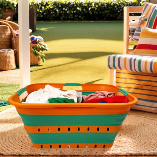 Image of SAMMART 42L (11 gallon) Collapsible Plastic Laundry Basket - Foldable Pop Up Storage Container /Organizer - Space Saving Hamper /Basket (1, Autumn Leaf /Forest Green)