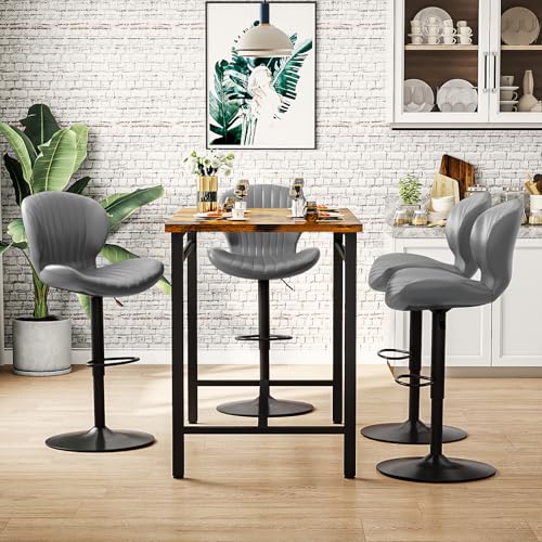Image of Waleaf Modern Adjustable Bar Stools Set of 4, Faux Leather Upholstered Swivel Counter Stools, Counter Height Bar Stools with Large Base, Easy 5 Minute Assembly for Kitchen Island