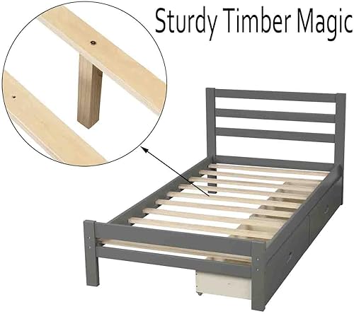 Miniatura 4 de Base de cama con 2 cajones, base de cama moderna de plataforma de madera con cabecero para niños, adolescentes y adultos, base de colchón Camas, sin