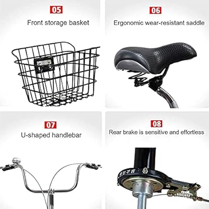 16-Zoll-Dreirad für Erwachsene mit Einkaufskorb, 3-Rad-Cruiser-Fahrrad für Freizeit, Einkaufen, Picknicks, Training, Herren- und Damenpicknick, Radfahren, Treten (schwarz) – Bild 6