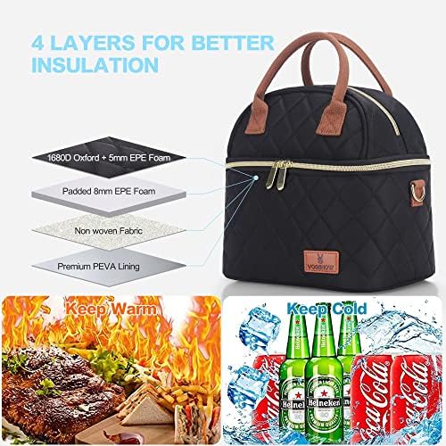 VS VOGSHOW Lunch Bags for Women, Stronger Insulation Cool Cooler Bag for Lunch Box, Double Decker Insulated Lunch Bag Kids Girls Boys for Picnic, Work, School
