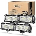 NAOEVO 7 inch LED Light Bar, 480W 48,000LM Offroad Fog/Driving Lights LED Tractor Lights with Spot Flood Combo Beam, Waterproof LED Work Lights for Truck Boat ATV UTV Jeep, 4 Pcs (White)