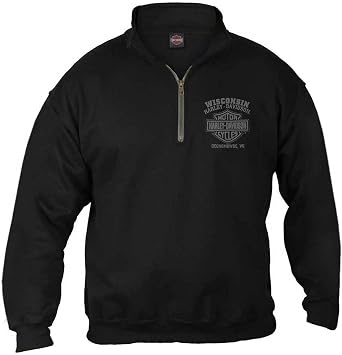 Harley-Davidson Mens Corrosion Skull 1/4 Zip Cadet Pullover Sweatshirt - Black