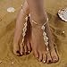 Kenjudess Bohemian Handmade Shell Starfish Barefoot Sandals 2pcs Beach Wedding Foot Chain with Toe Ring for Bride Turquoise Crystal Pearl Beaded Anklet Accessory (White pearl)