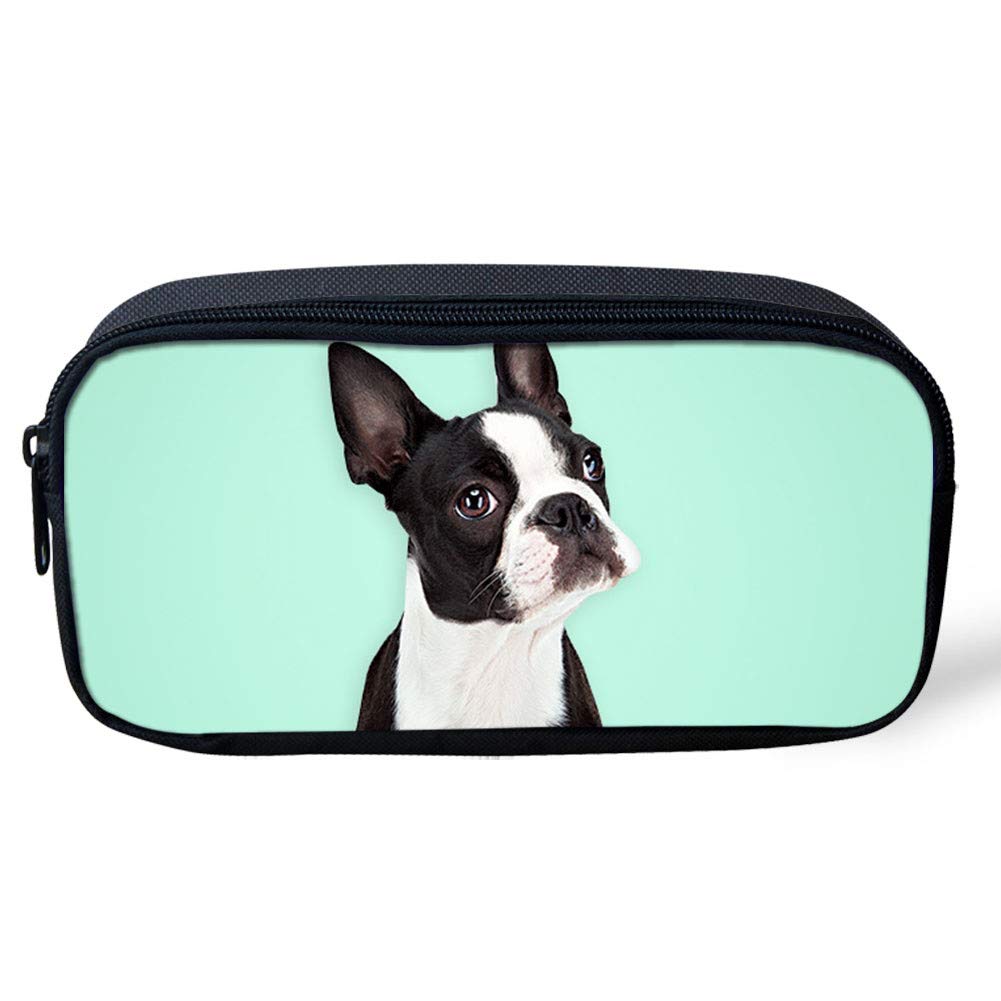 Belidome Cute Dog Pencil Case Holder with Durable Zipper Pen Bag School Stationery, Boston Terrier Green Design — image 1