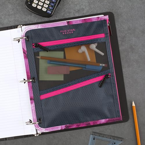 Five Star Pencil Pouch, Pen Case, 3-Pocket Zipper Pouch, Fits 3-Ring Binder, Storage Organizer for Classroom Supplies Earbuds Chargers Cables Makeup, Navy/Pink (506420B-ECM) - Thumbnail 7