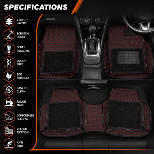 Image of Premium Universal 7D Car Floor Mat Compatible with Hyundai Xcent | Waterproof | Anti-Slip | Luxury Premium Leather Car Mat | Full Coverage | All Weather | Car Foot Mats - (Black Red)