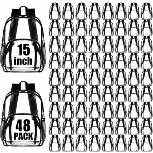 Image of Amylove 48 Pcs Clear Backpack bulk for Stadium Events Heavy Duty PVC Transparent Bookbag for College Workplace Security (15 Inches,Black)