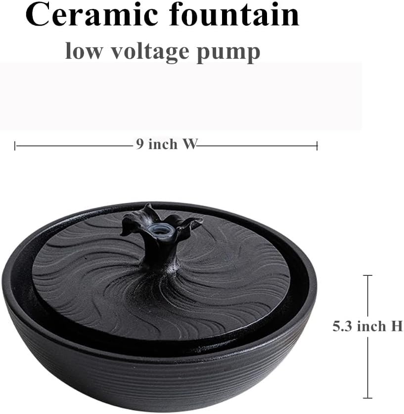 Ceramic Tabletop Water Fountain Feature for Indoor and Outdoor Home Decoration Table Desktop Office (Black)