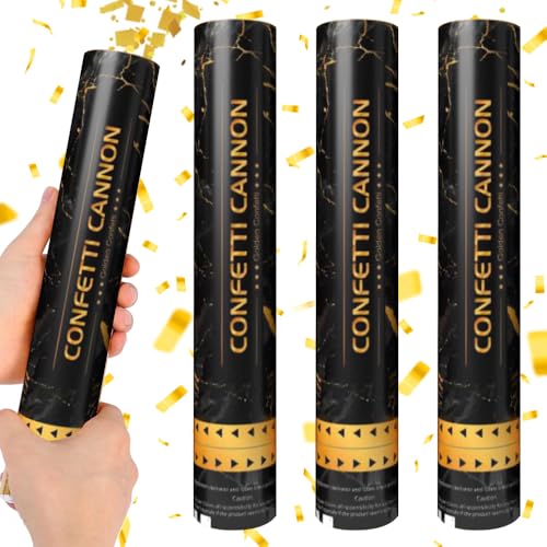 CLIUNT 4PCS Konfettikanone, 3-5 Meter Konfettikanone Hochzeit,30cm Konfetti Shooter, Konfetti Kanone Gold,Party Popper,Konfettikanonen xxl,für Geburtstag Vorschlag Party Feiern Innen und Draußen