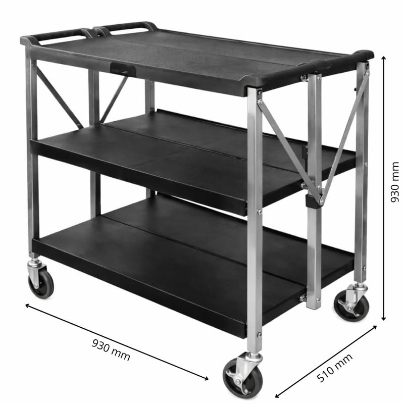 Carro de servicio plegable de 3 niveles - 930 x 510 mm - 50 kg/bandeja - Polipropileno