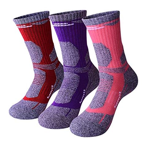 RedMaple 3 Pairs Camping Hiking Walking Socks for Women - Cushioned Comfortable Fitness Athletic Crew Socks for Outdoor Running Trekking Skiing Sports (Series 3, One Size) Cover