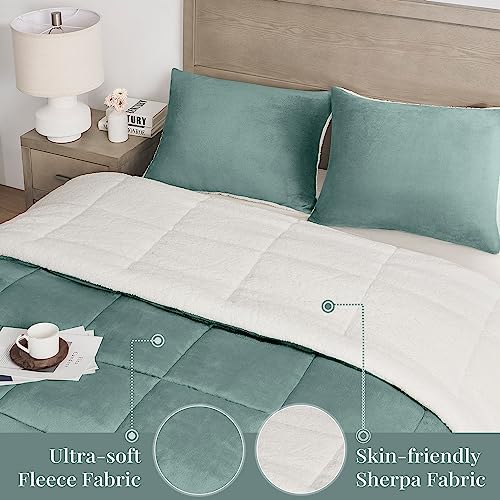 Basic Beyond Twin Comforter Set - Micromink Fleece Sherpa Comforter For Twin Bed, Soft And Warm Twin Bedding Comforter Set For Girls And Boys In Winter,Green, 64"X88" #TOP4